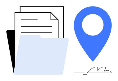 Dizin, istiflenmiş belgeler ve organizasyon, dosya depolama ya da hedef izleme konularını vurgulayan mavi lokasyon. Yönetim, navigasyon, iş akışı, dijital araçlar için ideal konum tabanlı