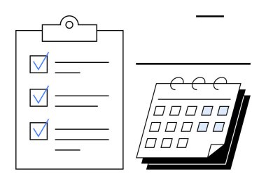 Tamamlanmış kontrol listesi ve spiral takvimi olan pano organizasyon ve verimliliği öneriyor. Zaman yönetimi, görev izleme, hedef belirleme, olay planlama, iş akışı, üretkenlik, basit
