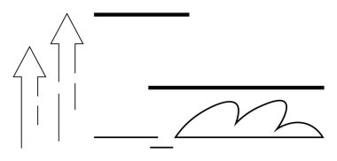 Yukarı doğru üç ok ve doğrusal aksan hareketi, hızı veya yukarı doğru eğilimleri ifade eder. Soyut çarpıtmalar büyümeyi, ilerlemeyi ya da olumlu değişimi simgeler. İş büyümesi ve kariyer gelişimi için ideal