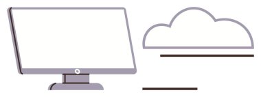 Masaüstü monitörü ve bulut ana hatları dijital çalışma alanını, bulut hesaplamasını ve veri paylaşımını simgeliyor. Teknoloji, ağ oluşturma, yenilik, uzak çalışma, işbirliği, bulut depolama modernizasyonu için ideal