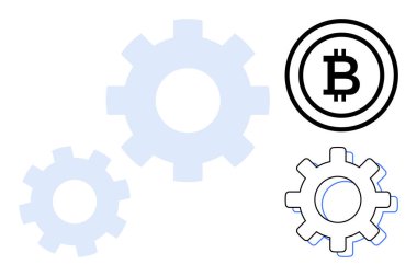 Gears with Bitcoin logo represent blockchain, cryptocurrency, and digital finance concepts. Ideal for innovation, technology, cryptocurrency, blockchain, decentralization finance automation. Simple