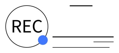 Circle labeled REC with blue dot and horizontal lines. Minimalist design suggesting media, recording, or communication. Ideal for technology, media, simplicity, audio, broadcasting focus creative