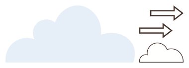 Large cloud with adjacent arrows pointing towards a smaller cloud, representing data movement, processing, and connectivity. Ideal for networking, cloud computing, digital transfer, scalability