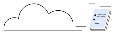 Cloud outline with moving digital documents symbolizes data storage, easy sharing, and cloud-based transfer. Ideal for technology, communication, internet security, office work, business, innovation