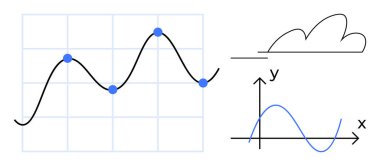 Line graph with plotted points, grid background, mathematical curve with axes, and abstract cloud shape. Ideal for data analysis, statistics, business, forecasting, learning education simple flat