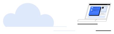Cloud and laptop highlight digital connectivity and online collaboration. Ideal for technology, communication, data management, remote work, cloud storage, innovation, simple flat metaphor