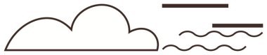 Simplistic black outline of a cloud with wavy and straight lines representing water and movement. Ideal for weather, nature, environment, minimalism, air, serenity, simplicity themes. Simple flat