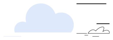 Large blue cloud paired with smaller black-outline cloud and dynamic abstract lines. Ideal for weather, data storage, connectivity, simplicity, minimalism, abstract design, mindfulness. A simple flat