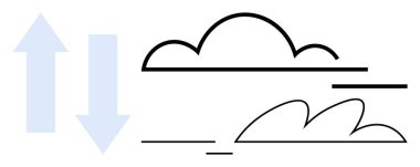 Two minimal clouds and contrasting arrows show air movement, weather transitions, climate. Ideal for meteorology, education, air circulation, environmental themes, data processing, global concepts