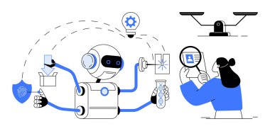 Robot, insan inceleme detaylarıyla işbirliği yaparken ambalaj, koruma ve icat işlerini başarıyla hallediyor. Teknoloji, yapay zeka, otomasyon, işbirliği, yenilik, üretkenlik için ideal
