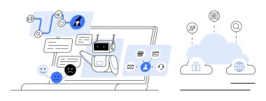Chatbot dizüstü bilgisayarında kullanıcılarla mesajlar yoluyla iletişim kuruyor, görevleri, bulut simgelerini yönetiyor. Yapay zeka, otomasyon, bulut depolama, müşteri desteği, iş akışı, veri entegrasyonu için ideal düz