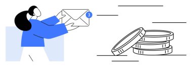 Kadın bir zarf almak için elini uzatıyordu. Yanında da tebligat rozeti vardı. Yığınların yanında. İletişim, finans, işlemler, tebligatlar, nakit akışı, e-posta pazarlaması için ideal