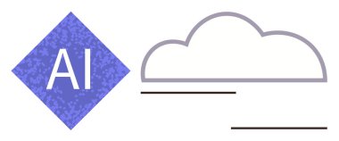 AI diamond with textured pattern next to a minimal cloud outline and lines. Ideal for artificial intelligence, technology, data, cloud computing, innovation, automation, connectivity, simple flat