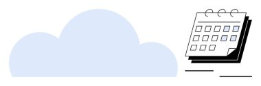 Cloud with a spiral-bound calendar represents online planning and scheduling. Ideal for productivity, time management, teamwork, event planning, remote work, app development, digital transformation