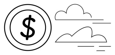 Minimalist bulutların yanında, hızlı para hareketini gösteren hareket çizgileri olan büyük paralar. Finans, ekonomi, bankacılık, yatırım, dijital para birimi, başlangıç, başarı kavramları için ideal
