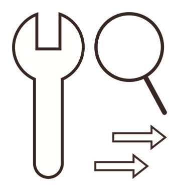 Anahtarlar ve büyüteçler ileri bakan oklarla eşleştirilmiş, problem çözmeyi, denetimi, keşfi ve ilerlemeyi sembolize ediyor. Onarım, analiz, yön, çözüm araması için ideal