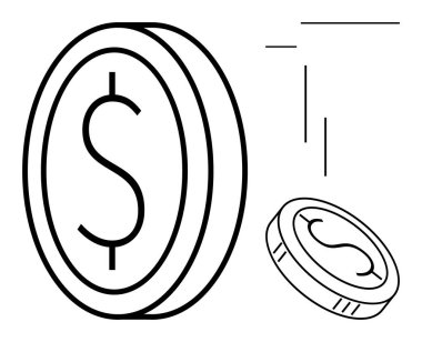 Basit çizgi aksanlı iki dolarlık sikkeler hareket ve perspektif öneriyor. Finans, bankacılık, tasarruf, yatırım, ticaret, iş büyümesi ve ekonomik kavramlar için idealdir. En az düz metafor