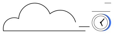 Bulut çizgisi zaman tasarrufu, hız ve bağlantıyı sembolize eden bir saatle eşleştirilmiş. Teknoloji, üretkenlik, verimlilik, veri depolama, yenilik, bulut hizmetleri için ideal basit düz metafor