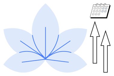 Gelişim için yukarı doğru çizgileri, ilerleme için okları ve organizasyon için takvimi olan soyut nilüfer çiçeği. Sağlık, farkındalık, hedef belirleme, büyüme, başarı üretkenlik planlaması için idealdir. Basit.