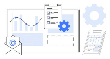 Grafikler, çizelgeler, kontrol listesi panosu, e-posta ve vites özeti. İş analizi, iş akışı, verimlilik e-posta iletişim stratejisi görsel veri sunumu için ideal. Basit düz