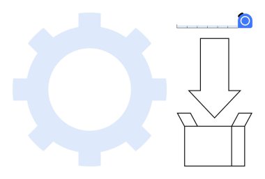 Vites sembolü, mezura, açık bir kutuyu gösteren ok. Çalışma akışı, planlama, üretim, geliştirme, strateji paketleme verimliliği için ideal. Minimalist ve basit düz metafor