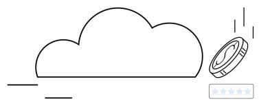 Düşen madeni paralarla bulut çevrimiçi ödemeyi sembolize ediyor, yıldız reytingiyle birlikte. Fintech, bulut hesaplama, e-ticaret, değerlendirmeler, mobil cüzdan, dijital hizmetler, basit düz metafor