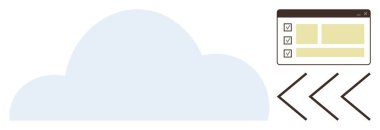 Cloud with a checklist interface and arrows representing data flow. Ideal for cloud computing, data management, storage, web services, workflow, task management, simple flat metaphor