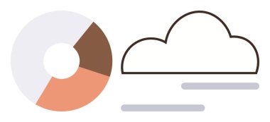 Abstract pie chart next to cloud outline and lines, symbolizing data management, cloud storage, analytics. Ideal for technology, cloud computing, business, innovation, efficiency reporting