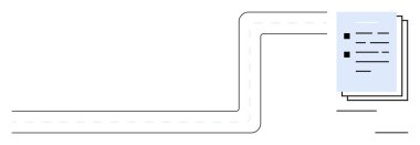 Curved road leading to stacked documents with text, symbolizing data organization, workflows, planning. Ideal for strategy, analytics, project management, document sharing, planning data flow