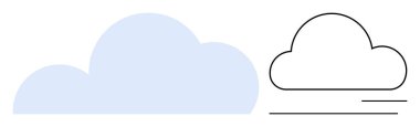 Abstract cloud design with a solid pale blue cloud shape and outlined cloud illustration, representing simplicity and connection. Ideal for weather, data, technology, communication, sustainability