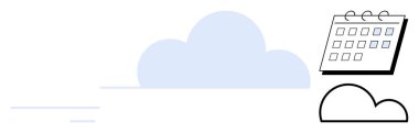 Blue cloud symbol, minimalist calendar, and lines for motion imply connectivity, planning, and organization. Ideal for productivity, scheduling, digital tools, time management cloud storage