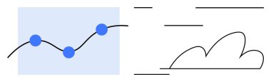 Rising trend curve with three data points paired with abstract cloud and lines. Ideal for analytics, growth, success, progress, strategy, innovation, and planning. Simple flat metaphor
