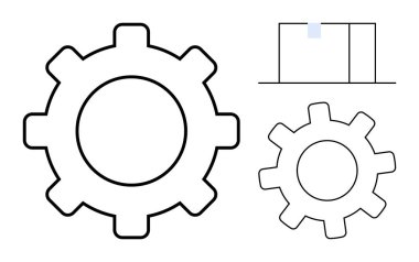 Minimalist silindirik mimari diyagramın yanında birbirine kenetlenmiş iki vites. Endüstriyel süreç, mühendislik, yenilik, üretim akışı, otomasyon, yapı, optimizasyon kavramları için ideal