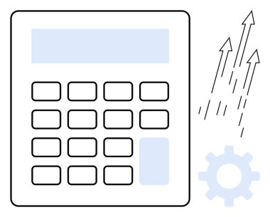 Büyüme okları ve dişli hesap makinesi finansal hesaplamaları, büyümeyi ve verimliliği sembolize ediyor. Ekonomi, iş stratejisi, ilerleme, veri analizi, finans ve liderlik için ideal