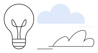 Asgari ampul ve bulut ana hatları yaratıcılığı, yeniliği, beyin fırtınasını ve ilhamı vurguluyor. Teknoloji, enerji, çevre, sürdürülebilirlik, hayal gücü ve basitlik için ideal