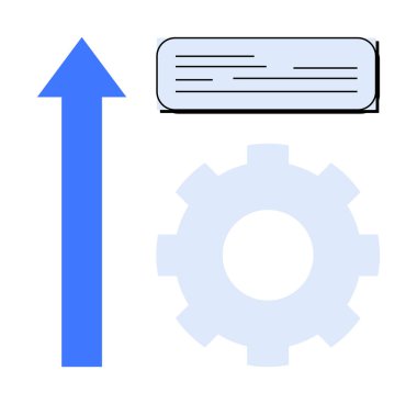 Mavi yukarı doğru ok, hafif dişli ve metin bloğu büyümeyi, verimliliği, yeniliği ve başarıyı simgeler. İş büyümesi için ideal, verimlilik teknolojisi veri analizi ekip çalışması. Basit.