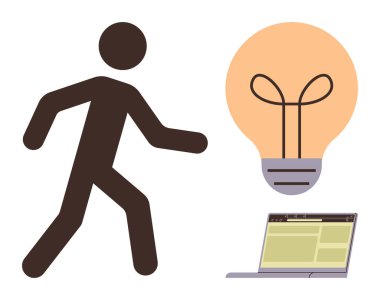 Parlayan bir ampul ve dizüstü bilgisayara doğru hareket eden insan figürü fikirleri, yeniliği, teknolojiyi, ilhamı, bilgiyi, problem çözmeyi ve ilerlemeyi sembolize ediyor. Eğitim için ideal takım çalışması hedefi