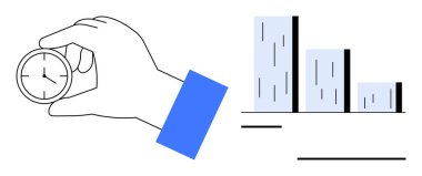 Yükselen bir bar çizelgesinin yanında el ele tutuşmak zamanı, verimliliği ve performans artışını sembolize ediyor. Üretkenlik, hedef belirleme, iş büyümesi, planlama, mali ölçüler için ideal