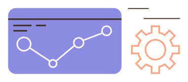 Trend çizelgesi, diyagram ve dişli vurgulama analizleri, süreç geliştirme ve strateji. Veri analizi, verimlilik, ilerleme, iş akışı finans planlaması için ideal basit düz metafor