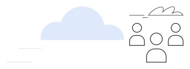 Bulut simgesi ve üç kişi ikonu dijital depolama, takım çalışması ve bağlantı anlamına gelir. Teknoloji için ideal, uzak çalışma, bulut hesaplama, işbirliği, yenilik, dijital ağ