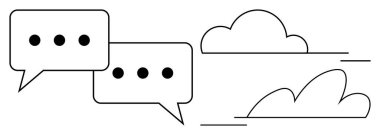 İki konuşma balonu ve iki bulut konuşmayı, bağlantıyı ve beyin fırtınasını simgeler. İşbirliği, teknoloji, yaratıcılık, yenilik, uzak çalışma toplulukları için ideal. Basit düz