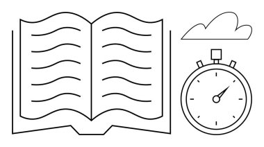 Görünür çizgileri olan açık bir kitap, zamanı gösteren kronometre ve fikirleri ya da hayal gücünü sembolize eden bir bulut. Eğitim, zaman yönetimi, yaratıcılık, üretkenlik, öğrenim, planlama için ideal