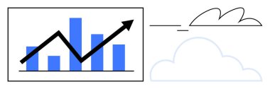 Kalın yukarı doğru büyümeyi sembolize eden kalın bir ok grafiği. Yanında da bulut çizimi var. Analiz, finans, strateji, yenilik, ilerleme ve başarı teknolojisi için ideal. Basit düz metafor