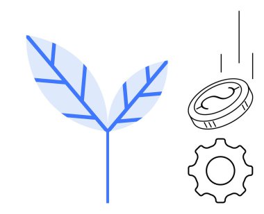 Doğa için yaprak, yenilik için teçhizat ve yatırım için para, eko-verimlilik, sürdürülebilirlik ve ekonomik büyümeyi vurgular. Yeşil teknoloji, eko-ticaret, kalkınma, finans dairesi için ideal