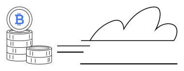 Dijital para birimini ve bulut anahatlarını gösteren bitcoin yığınları bulut bazlı depolama veya ticareti sembolize ediyor. Kripto para birimi, fintech, bulut hesaplama, engelleme zinciri, ekonomi ve teknoloji için ideal