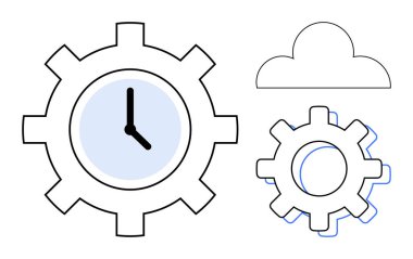 Saat vites gösterme etkinliği içindeki zamanı temsil ediyor, bulut bağlantı ve sistem entegrasyonunu öneriyor. Üretkenlik, iş akışı, otomasyon, programlama, endüstri, yenilik, takım için ideal