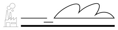 Fabrika bacalarından duman yükselirken, dinamik yatay çizgilerle hareket eden bir bulut genişler. Endüstri, kirlilik, çevre, enerji, iklim değişikliği, sürdürülebilirlik, basit
