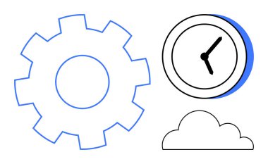 Saat ve bulut ile donanım takım çalışmasını, zaman yönetimini ve dijital yeniliği çağrıştırır. Üretkenlik, süreç verimliliği, teknoloji, veri depolama, bulut hesaplama, basit bir daire planlama için ideal