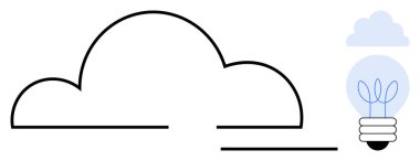 Bulut çizgisi ve ampul içinde büyüyen bitki yeniliği, yeşil enerjiyi ve ekolojik bilinç teknolojisini sembolize ediyor. Sürdürülebilirlik, yaratıcılık, teknoloji, çevre ve enerji için ideal