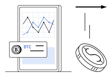 Akıllı telefon ekranında Bitcoin grafiği, büyümeyi simgeleyen oklu kripto para artışı. Finans, kripto para ticareti, engelleme zinciri, yatırım, teknoloji, piyasa stratejisi için ideal